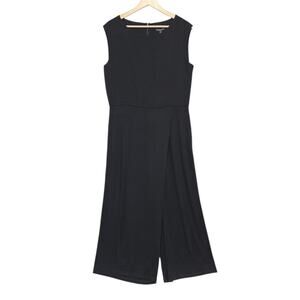 NWT Eileen Fisher Jumpsuit‎ Women Small Black Stretch Jersey Wide Leg Faux Wrap